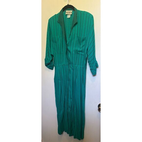 Vintage Ilse M 1980’s teal green button down midi dress size 6/8 - Picture 7 of 16